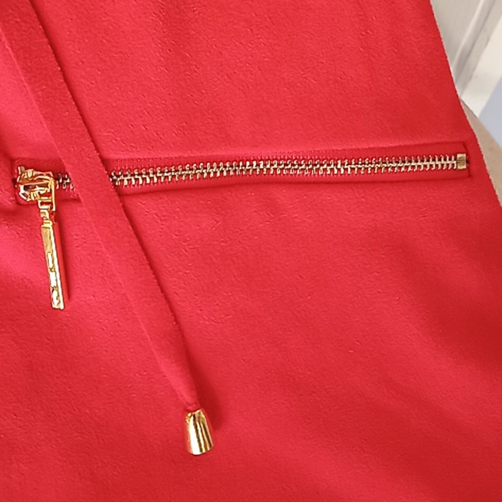 I.N.C Red Sleeveless Dress with Lace-Up Detail And Front Zipper Pockets. NWT. - Picture 8 of 13